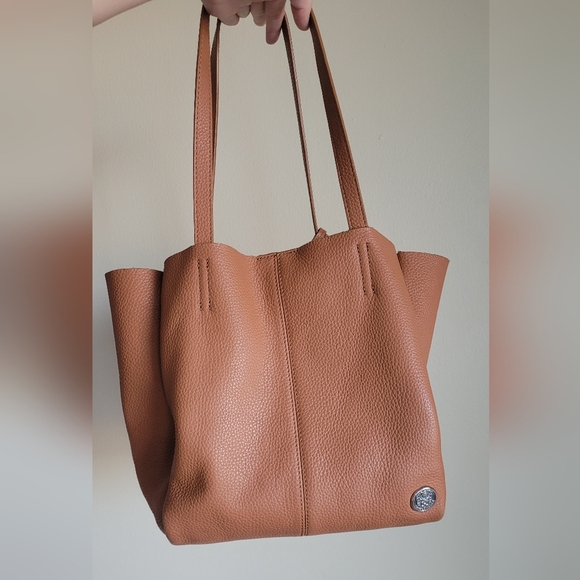 Vince Camuto tassled bag "Taja" tote chestnut brown pebbled genuine leather - Picture 2 of 15